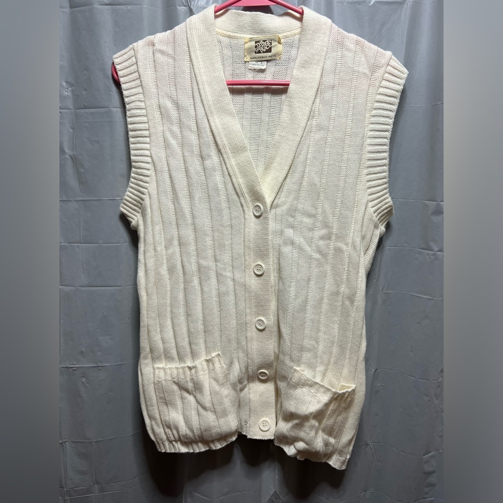 Vintage Sears & Roebuck Ivory Sweater Vest Knit Cardigan Size Small